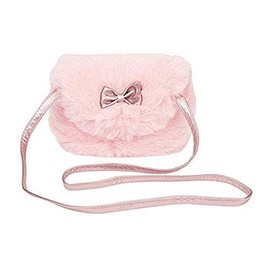 Little Girls Handbag - Cute Bowknot Mini Travel Shoulder Bags Wallet Bag Crossbody Pouch Coin Purse for Keys Cards Fluffy Handbag Adorable Gift for Kids Toddler Girls (Pink)