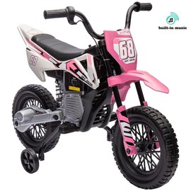 Kids Dirt Bike with Twist Grip Throttle, 12V Electric Motorcycle, Electric Bike for Toddler with Training Wheels, Rear Suspension & Music for Ages 3-6 Years,electric car for kids, cars for kids, cars for kids,ride on cars for kids,gifts for kids - Color: