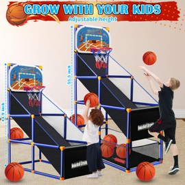LED Arcade Basketball Game Set w/Electronic Scoreboard for Kids, Boy Toys Basketball Hoop with 4 Balls for 3-12 Years Old, Adjustable Height w/Pump & Storage Net for Indoor Outdoor Sports Play