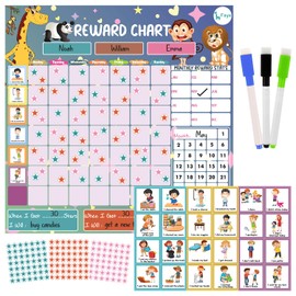 Faya Magnetic Responsibility & Behavior Chart for Kids—Large Reusable Chore Board with Animal-Themed Tasks, Stars; Stain-Resistance Reward Chart for Home & School, Perfect for Building Good Habits.