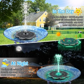 GAIZERL Solar Fountain, 2025 Upgraded Flower Shape 3.5W Solar Water Fountain with 2-Row Colorful LED Lights, 2000mAh Battery, 7 Nozzles, Solar Powered Hummingbird Fountain for Garden, Pool, and Pond
