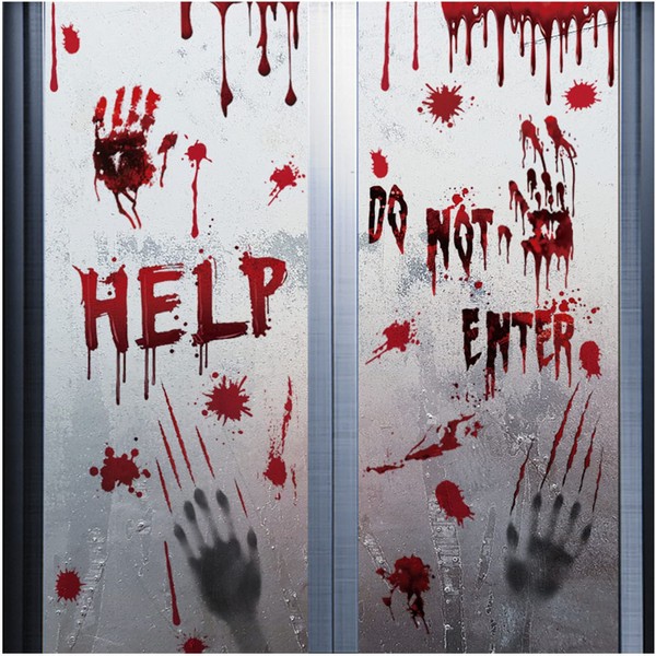 SHOKAN Halloween Decorative Window Pictures, 6 Sheets Halloween Bloody Handprint