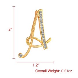 DSADKI A-Z Lette Brooch 26 Initial Pins Gold Plated Metal Brooches - Clear Crystal Rhinestone Brooch Breastpin for Women