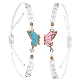 CIATBYYJ 2Pcs Bff Bracelets for 2, Cute Butterfly Matching Bracelets for Best Friends, Adjustable Strand Bestie Couple Bracelet for Women Birthday Anniversary Couple Christmas Friendship Gifts