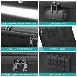 BALEINE Fireproof Document Box with Lock, Portable Fireproof Document Bag Waterproof Fire Proof File Boxes for Documents, File Organizer Box for Important Paperwork (Black, 16''x12.5''x11.5'')