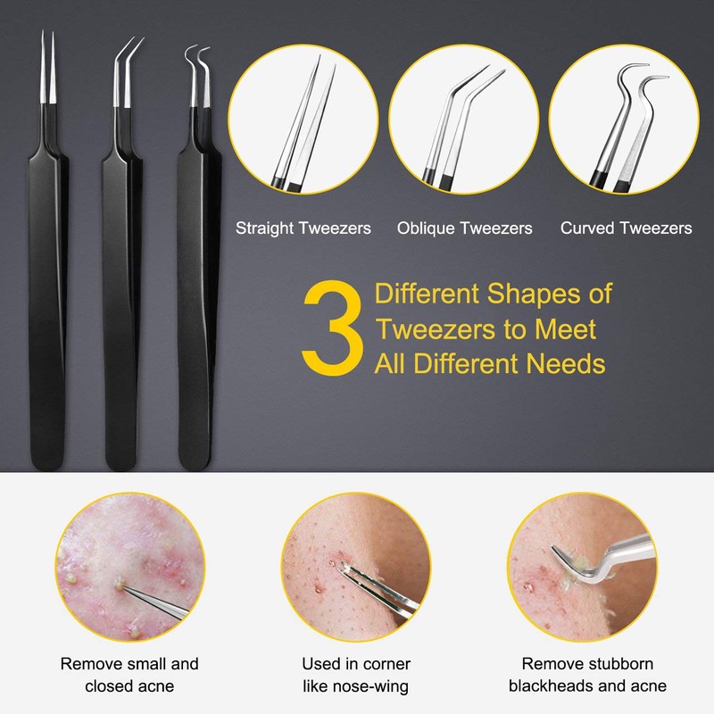 Pimple Popper Tool Kit - Boxoyx 10 Pcs Blackhead Remover