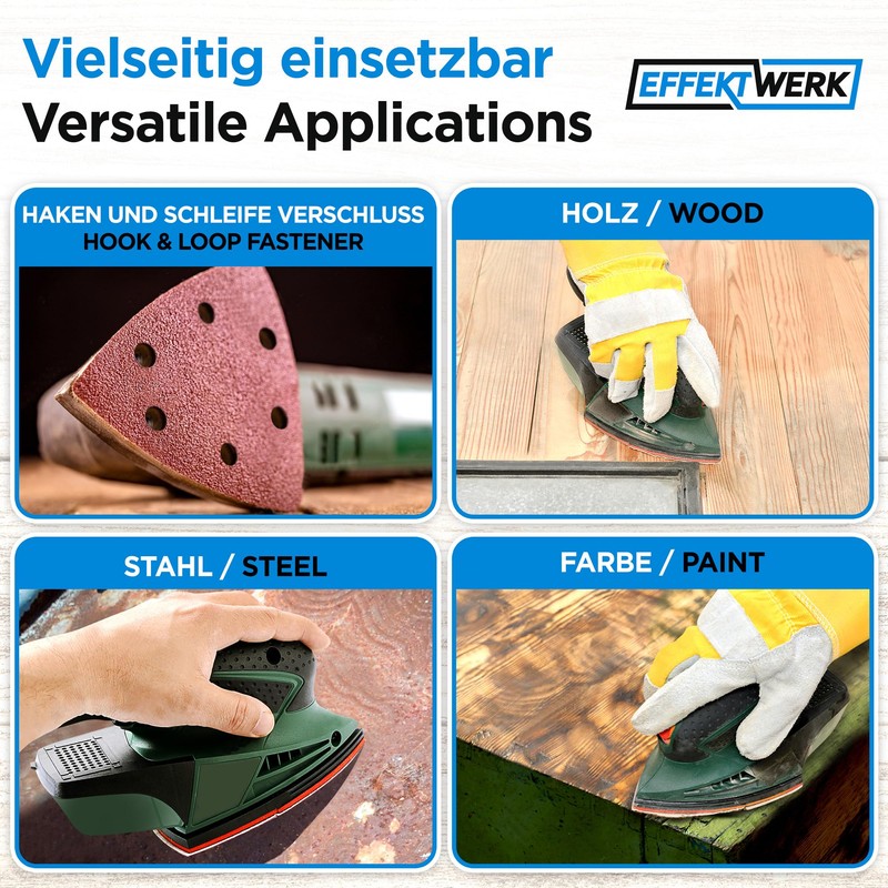 EffektWerk Delta Sandpapers (120 Pack 6 Holes) 93x93x93mm Triangular Sanding