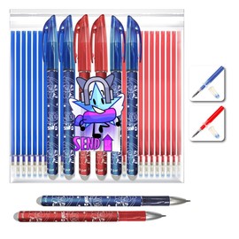 SEND UP Erasable Gel Pen 2 Red 4 Blue and 22 Refills (6 Red - 16 Blue) Tip 0.5 Bullet