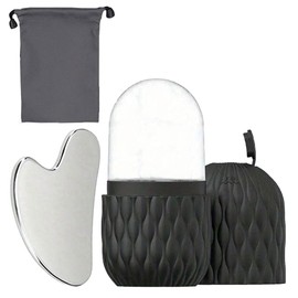 Rodillos de hielo para la cara y Gua Sha，Kit facial reutilizable de 2 piezas para masaje manual，adecuado para regalar, Día de San Valentín, Navidad, Día de la Madre, Día de la Mujer. (black)