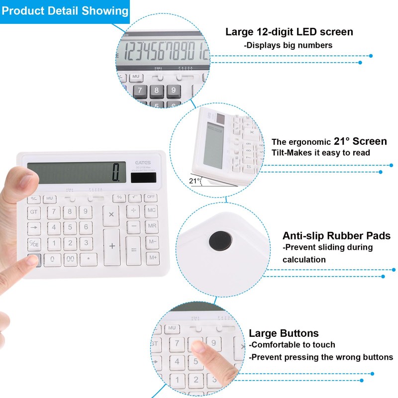 PATIKIL Desk Calculator, Solar Battery Dual Powered 12 Digit Large