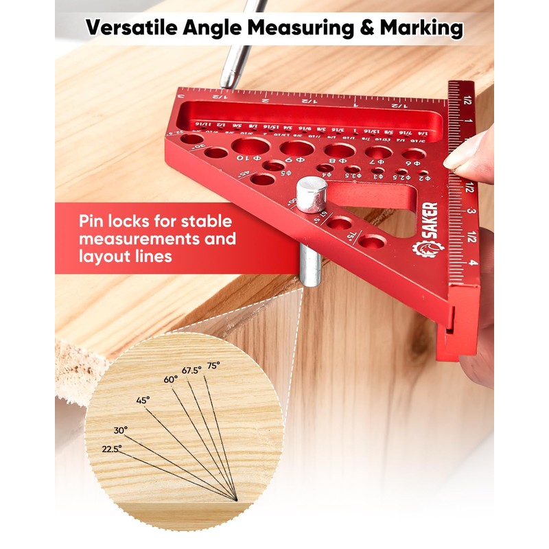 3D Multi-Angle Measuring Square Ruler, Aluminum Alloy Carpenter Square, 0-90°