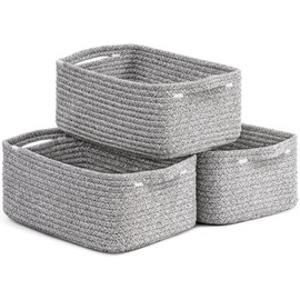 Storage Baskets, Small Shelf Baskets for Organizing, Baby Toy Storage for Gifting, Woven Rope Basket for Nursery Organization 3 Pack, White & Gray, 28 x 18 x 11 cm