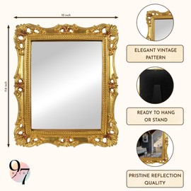 97 Decor Antique Gold Wall Mirror Vintage Decor - Square Gold Decorative Mirror for Table Top and Wall Mounting, Vintage Mirrors Frame for Home, Bedroom, Makeup Room (11x9.5 Inch)