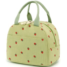 Bluboon Lunch Bag for Women Men Cute Corduroy Lunch Tote Bags Reusable Insulated Lunch Box Large Capacity Reusable Insulated Cooler for Work Picnic or Travel (Corduroy Strawberry Green)