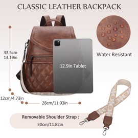 Kasgo Women's Backpack PU Leather, Waterproof Anti-Theft Large Capacity City Backpack Handbag for School Travel, brown