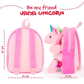 PERLETTI Cuddly Toy Backpack for Children with Plush Toy - Plush Toy Soft Fluffy Nursery School Bag with Plush Animal Bag - 3 4 5 Years Baby Children's Bag 27 x 21 x 9 cm (Unicorn Pink), Unicorn Pink