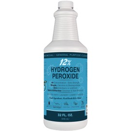 12% Hydrogen Peroxide Solution - 32 Fl Oz (Just Food-Grade H2O2 & Water!) - Ecofriendly Natural Cleaning Solution for Kitchen, Bath, Laundry, and More - HDPE Bottle with Child-Safe Cap Made in USA