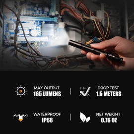 Brinyte PL01 165 Lumen Pen Light Flashlight Dual Mode High Low Ultra Thin AAA Battery Powered Inspection Light for Automotive Repair Mechanics Electricians with Pocket Clip (Black)