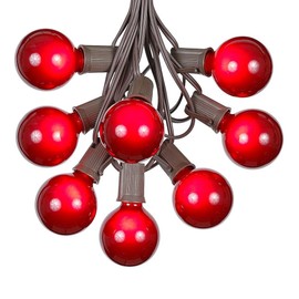 G50 Patio String Lights with 25 Red Globe Bulbs – Outdoor String Lights – Market Bistro Café Hanging String Lights – Patio Garden Umbrella Globe Lights - Brown Wire - 25 Feet