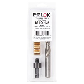 E-Z LOK EZ-400-M10 Threaded Inserts for Wood Installation Kit, Brass Thread Inserts, M10-1.5 Internal Threads, 0.625" Length, 5 Inserts, 1 Drill, 1 Installation Tool
