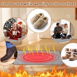 QOUBAI PVC 110V Heated Floor Mat Heater for Foot Warmer Under Desk 31.5 x 20 Inch Electric Heating Pad Energy Saving Carpet Pad Indoor Floor Heated Rug for Home Office Bathroom House Gray