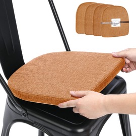 BUYUE Friendly Woven Fabric 14x14 Magnetic Cushions for Metal Chair Set of 4, Enhanced Anti-Slip Seat Pads for Dining Kitchen Café Stackable Chairs (U-Shape, Orange, 4 Counts)