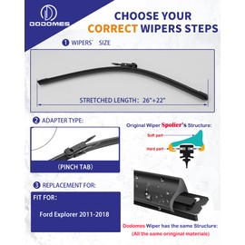 2 Wiper Blades OEM Quality Replacement For Explorer 2011-2018 Original Equipment wipers(Set of 2)26"/22", OE# BB5Z-17528-E, BB5Z-17528-D