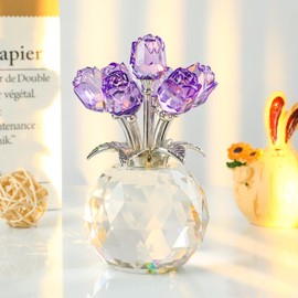 Wedding Anniversary Present for Women, Popular K9 Crystal Purple Rose Gift, Non-Withering Rose Bouquet, Rose Figurine, Birthday Gift, Wedding Gift, Valentine's Day, Gift for Her, Wife, Mother