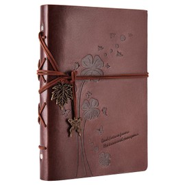 Leather Notebook A5, Vintage Spiral Binding Diary for Adults, Bullet Journal Ring Binder Refillable, Sketchbook Thick Paper Blank, Soft Cover, Recipe Book for Writing Yourself, Travel Diary 200 Pages