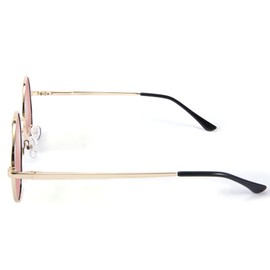 FEISEDY Retro Round Polarised Sunglasses Vintage Women Men Spring Hinge Metal Frame B2528, 005 Rose Gold Frame Pink Mirrored Lenses