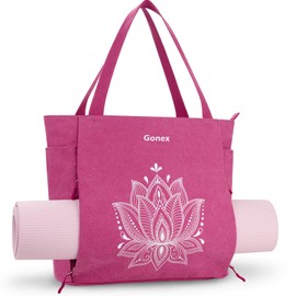 Gonex Yoga Mat Bag, Large Yoga Tote Bag with Multi Pockets for Women Men, Canvas Yoga Mat Carrier Fits Yoga Blocks & Accessories, Full Zipper Easy Access for Pilates, Gym, Travel, Rose Red, Large