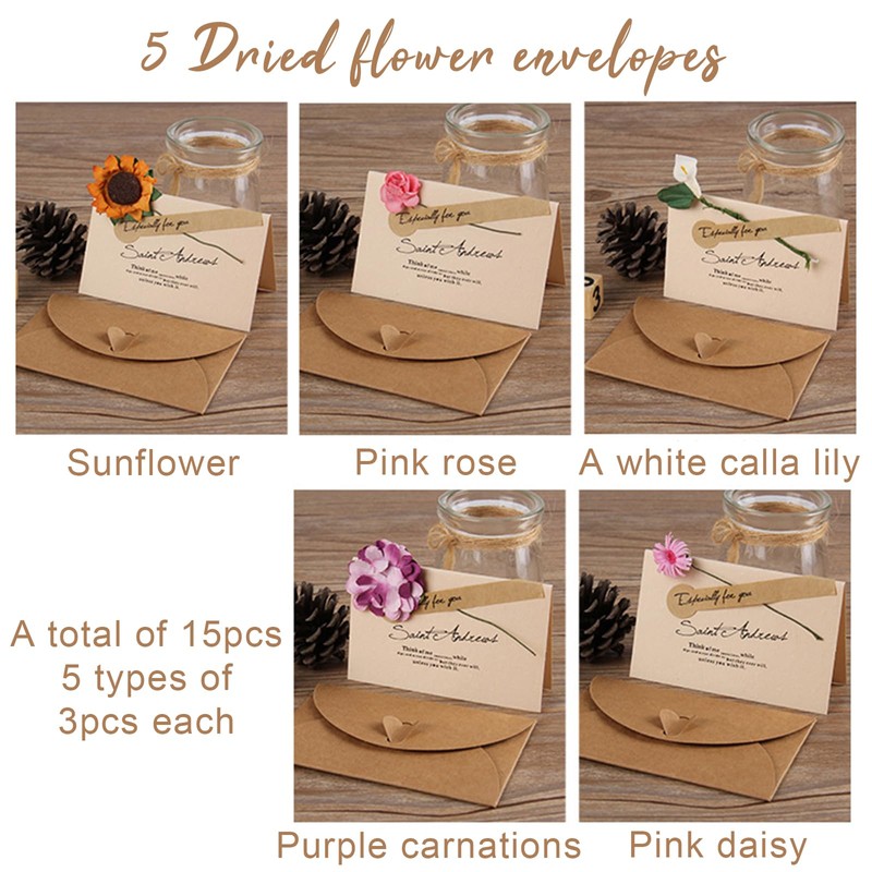 Kraftpapier Umschläge 15 Stück Briefumschläge mit blumen Set, kleine briefumschläge