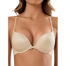 zossav T Shirt Bras for Women Add 1 Cup Underwire Demi Bra with Supportive Uplift 32B Nude