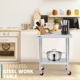 KUARBARR Stainless Steel Table for Prep & Work with Undershelf 24 x 24 Inches NSF Metal Commercial Kitchen Prep Table with Adjustable Under Shelf Worktable for Restaurant Home Outdoor