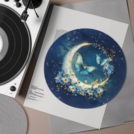 Qehuruxo Moon Butterfly Turntable Mat,Slip Mat for Vinyl LP Record Player Mat Enhance Sound Quality Turntable Platter Mat Reduce Static and Nosiy Pattern Print Mat