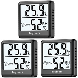 Thermometer Hygrometer Indoor hoyiours Digital Thermo-Hygrometer with Large LCD Screen, Smiley Indicator, 3s Quick Refresh, Mini Humidity Monitor for Office, School, Greenhouse, Pack of 3, Black