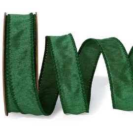 LaRibbons Green Ribbon Wired 1 Inch x 10 Yards Forest Green Dupioni Ribbon for Christmas Gift Wrapping Flower Bouquet Wreath Bow Party Home Decoration