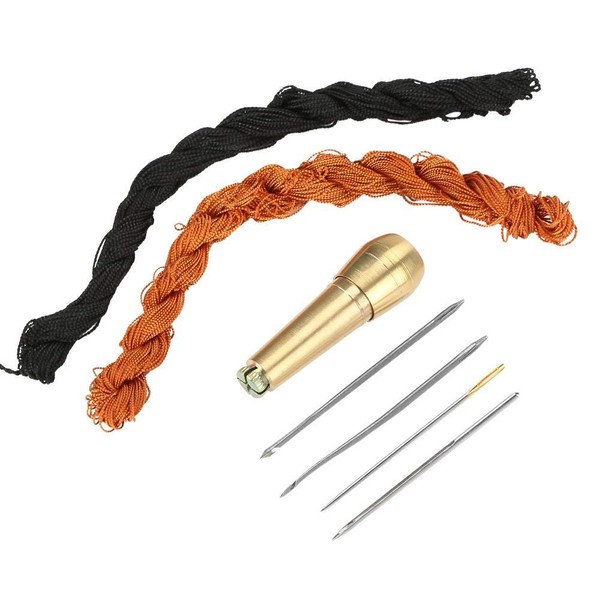 Sewing Awl Copper Handle DIY Shoes Repair Hook Needles Sewing Awl Kit with 18M Black and Brown Lines for DIY Sewing Repairs Canvas Leather