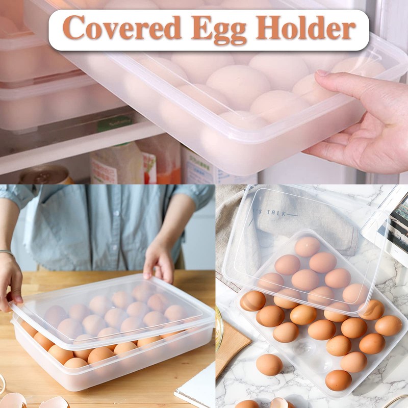 2 Pack Covered Egg Holder,Clear Egg Holder Storage Container,Stackable Plastic