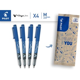 PILOT V-Sign Pen Fibre-Tip Pen (Blue) Pack of 4