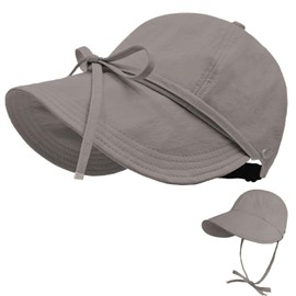 Womens Sun Hat Wide Brim UPF 50+ UV Protection Foldable Packable Sun Shield Hat for Women, Ponytail Opening & Adjustable Chin Strap - Ideal for Outdoor Fishing & Travel, Grey