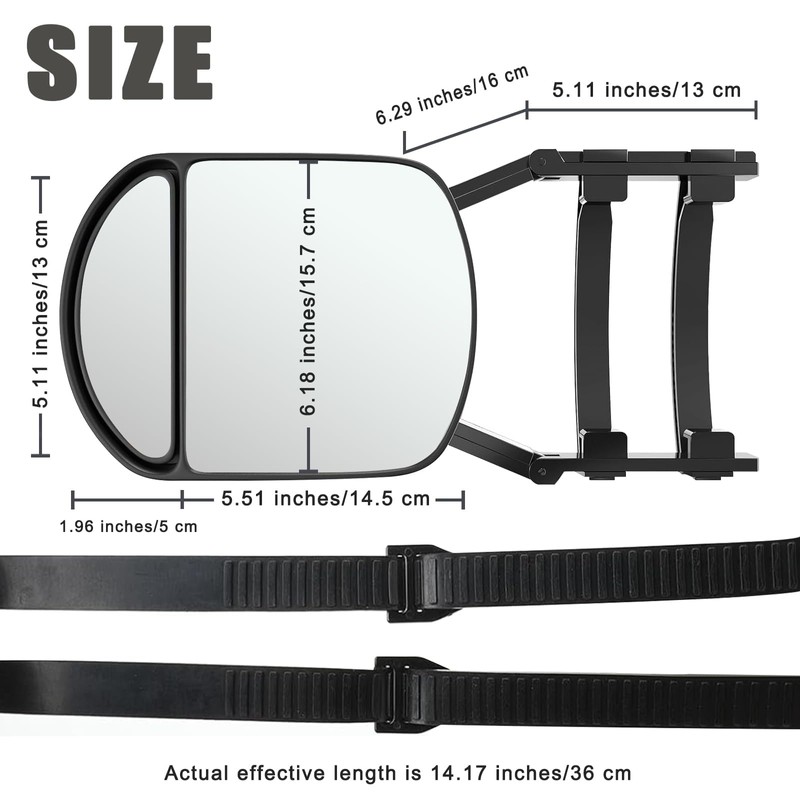 Towing Mirror with 360 Degrees Rotation, Stable Clamp On Tow