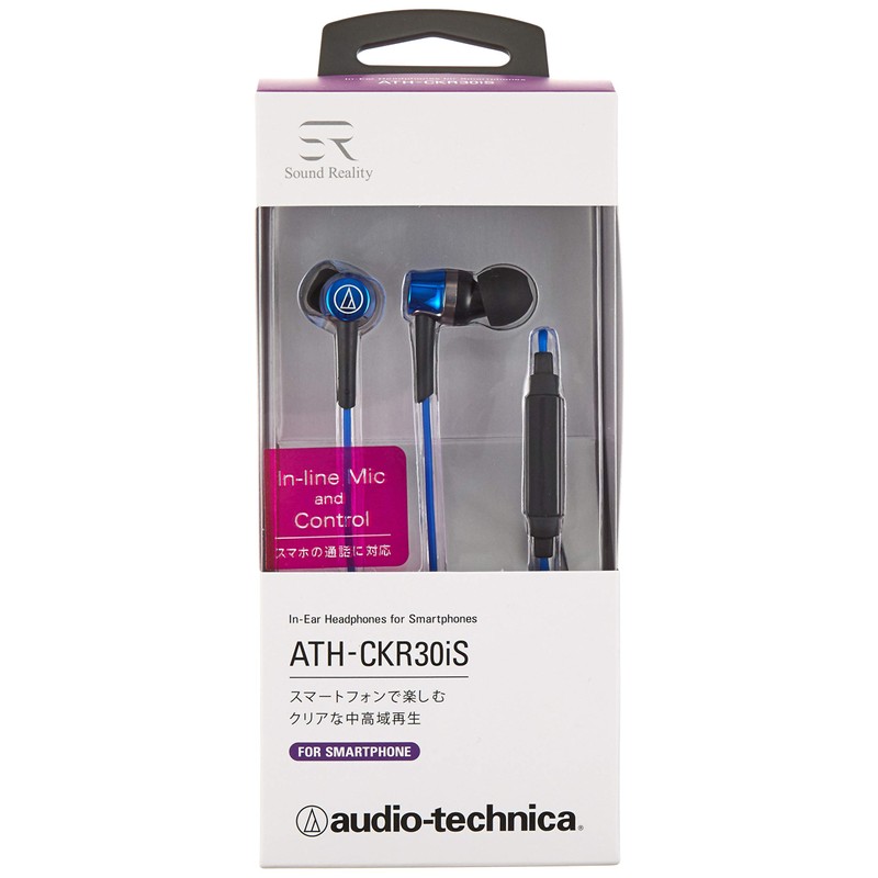 audio-technica SoundReality スマートフォン用カナル型イヤホン リモコン/マイク付 ブルー ATH-CKR30iS BL