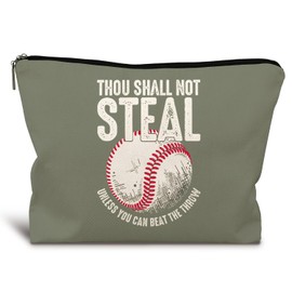 LIANGW Funny Retro Baseball Makeup Bag, Baseball Lover Gifts,Baseball Cosmetic Bags for Women, Sports Fan Gifts, Thou Shall Not Steal Unless You Can Beat The Throw, baseball stuff