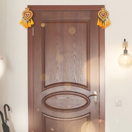 Subh Labh Cloth Hanging Indian Traditional Home Office Temple Festival Décor Decoration & Gifting Size- 8 inches (Red Leaf Shape)