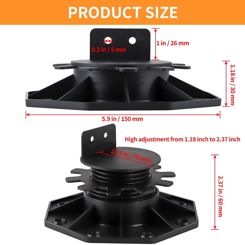 Fardtry 12 Pcs Joist Support Pedestals, Adjustable Plastic Pedestal Pavers