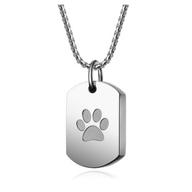 PiercingJak Stainless Steel Pet Ashes Urn Memorial Jewelry Cremation Urn Necklace Paw Print Keepsake Locket Pendant for Ashes with Fill Kit, Loss of Pet Cat Dog Sympathy