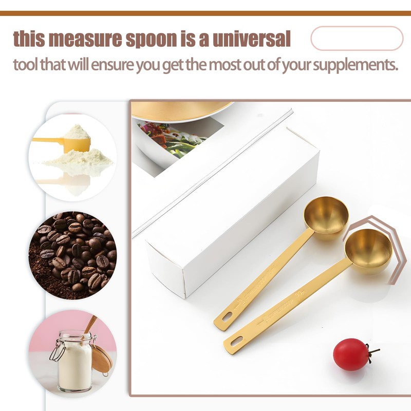 2PCS Gold Finished Stainless Coffee Measuring Spoon, Protein Scoop, Ancient