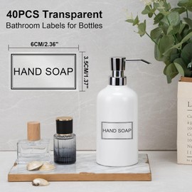 Etiquetas transparentes impermeables para botellas, baño, 40 piezas de cocina minimalista, organización, etiquetas extraíbles para jabón de manos, champú y lavado corporal