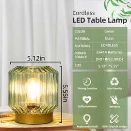 Battery Operated Lamp with Timer Cordless Lamps No Outlets, Decorative LED Small Lamp with Vintage Table Lantern Lamp, Rustic Style Mood Light for Bedroom Bathroom Farmhouse Home Decor (Green)